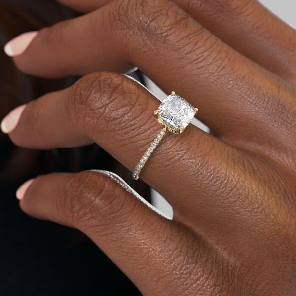 The Pave Madison Set With A 1 Carat Cushion Lab Diamond on Sale